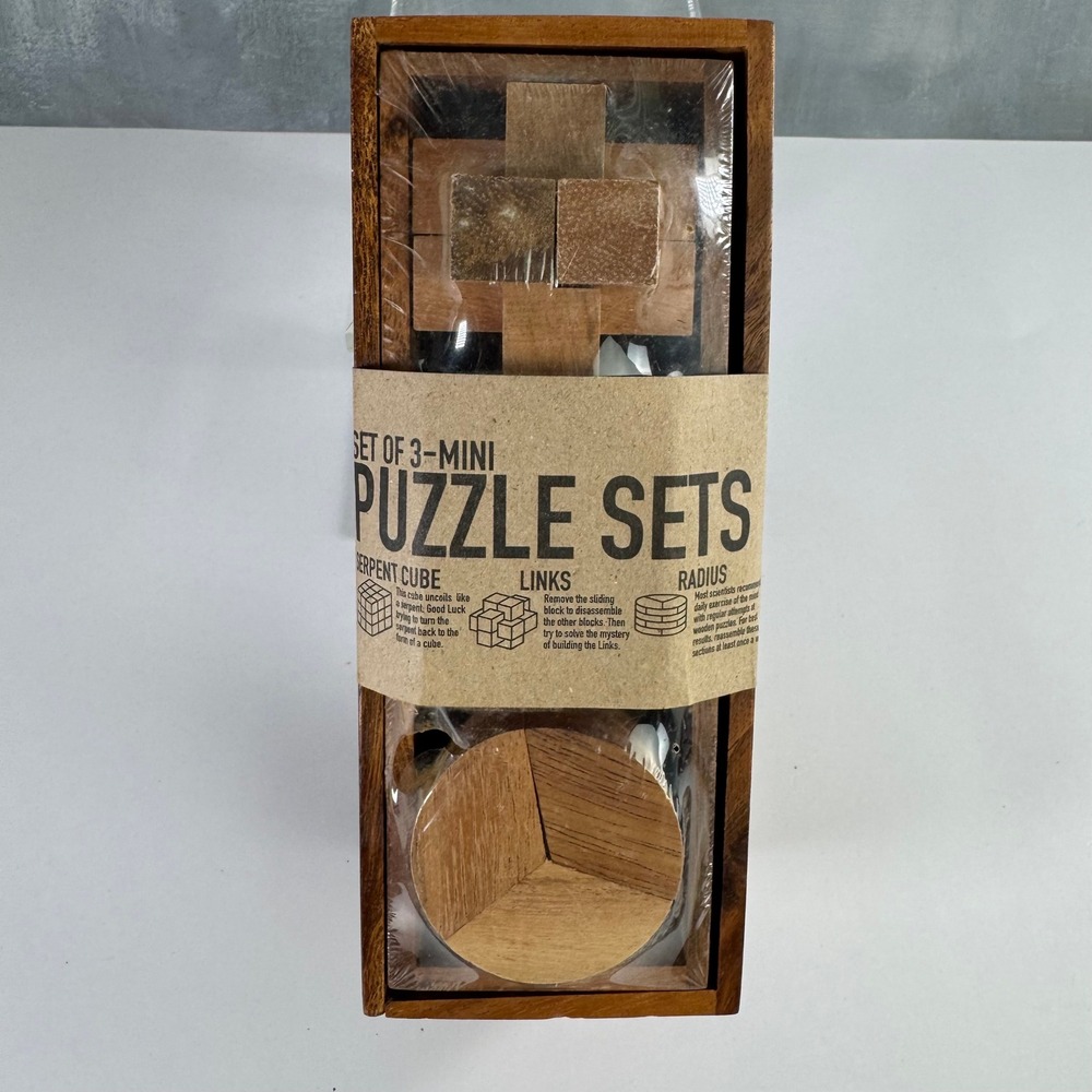 Siam Mandalay 3-Mini Puzzle Set OS Wood Serpent Cube Links Radius Brain Game